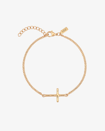 Gold cross bracelet with a slim chain and central cross charm