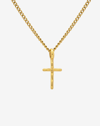 Gold cross necklace with a 50 cm chain and 5 cm extender pendant 27 by 13 mm
