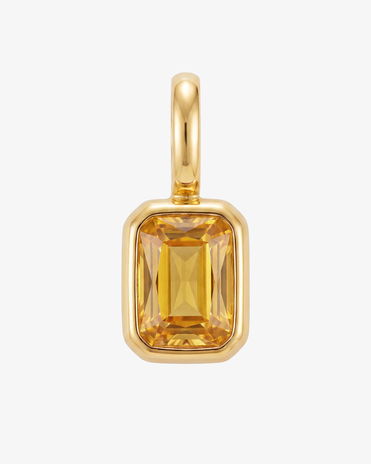 Mini Solstice Charm pendant with a rectangular amber yellow gemstone in a gold setting