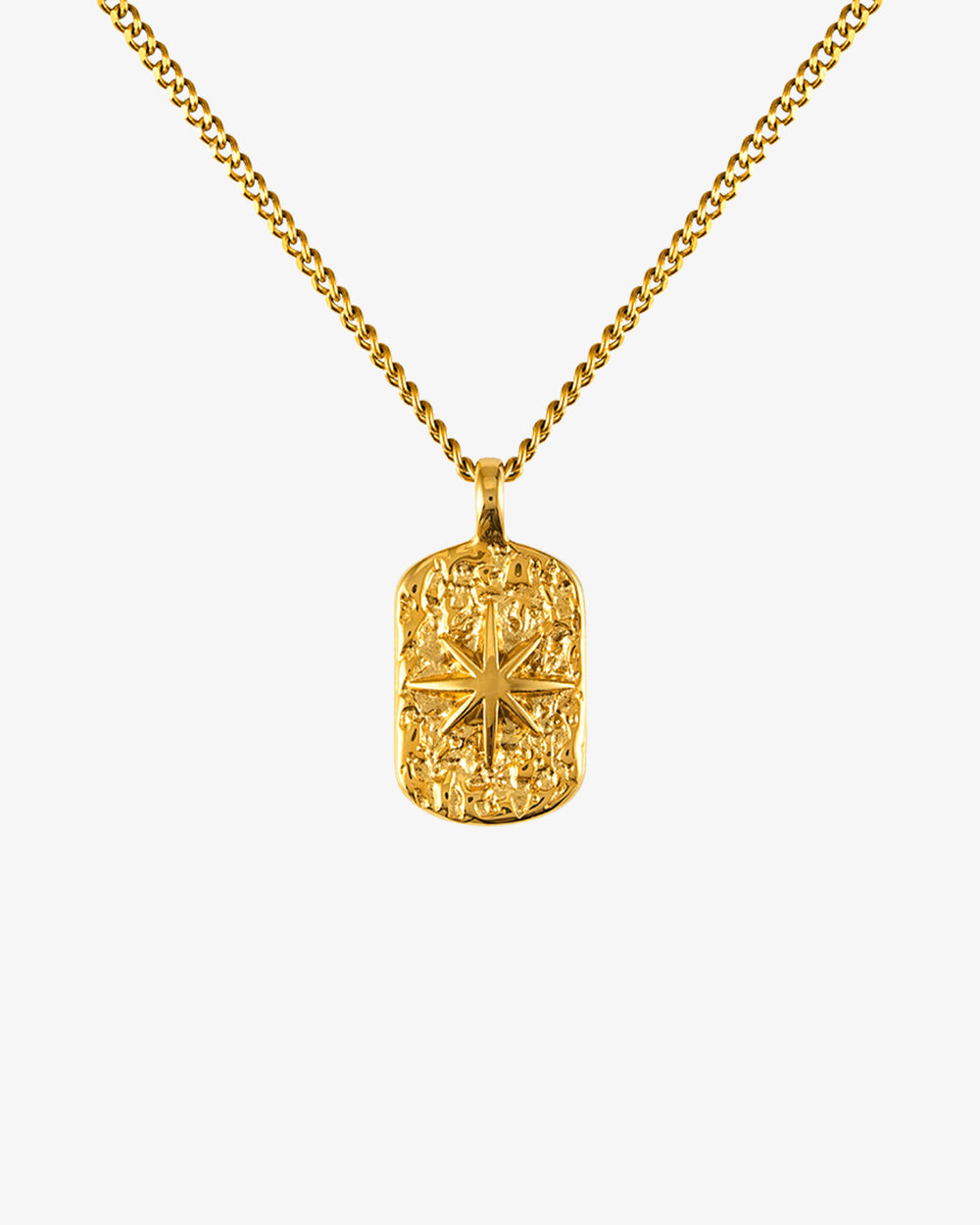 Gold IBZ necklace with a 50 cm chain plus 5 cm adjustable and a small round pendant worn by a model