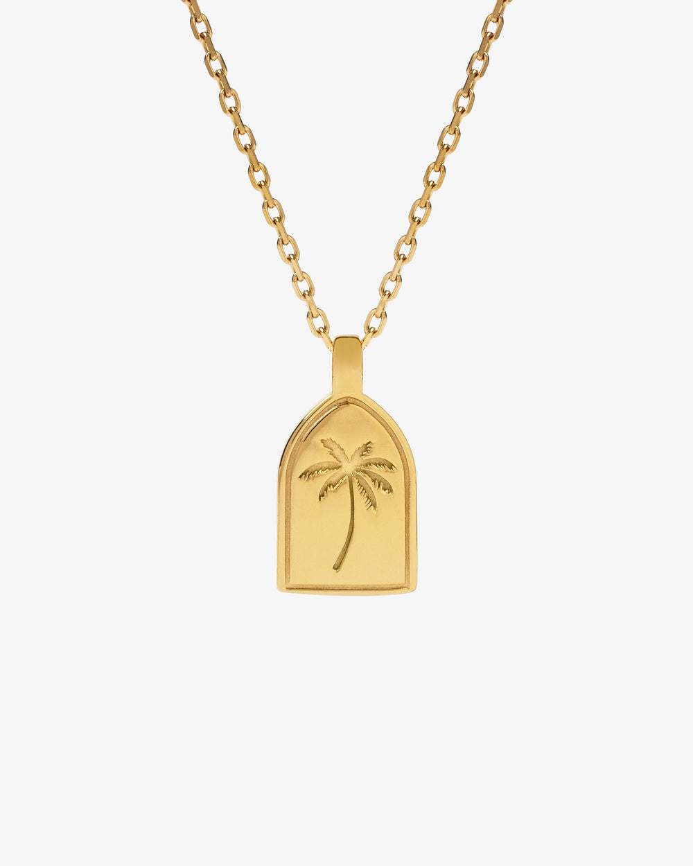 Gold palm tree pendant on a simple chain necklace
