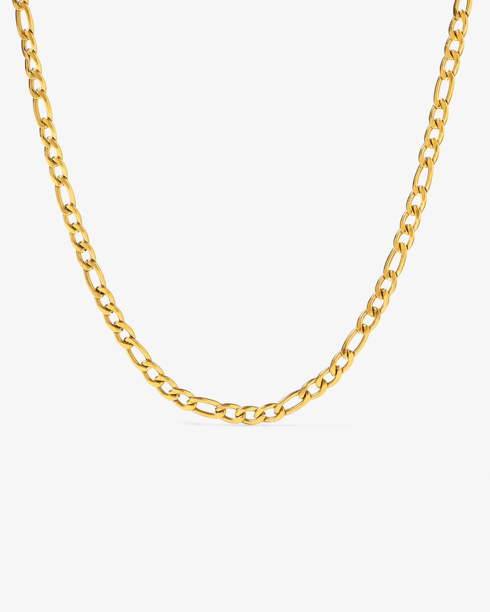 Gold Amalfi chain necklace with 3.8 mm width and chunky oval links draped against a white background