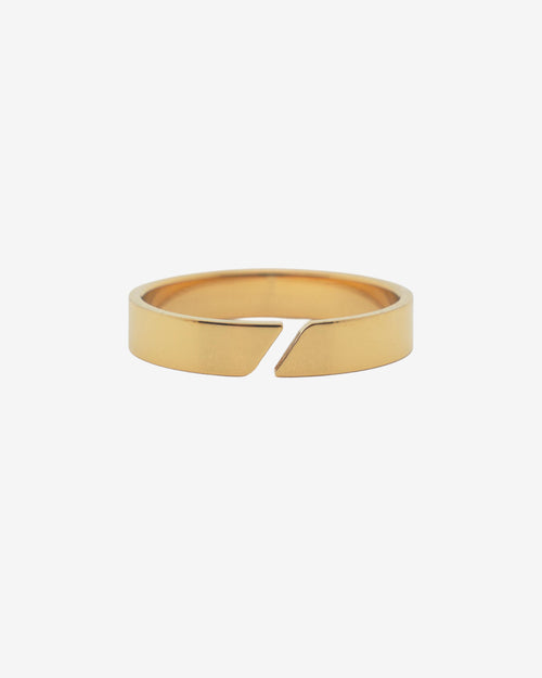 Gold adjustable ring with a 4mm wide band and a bold cutout detail