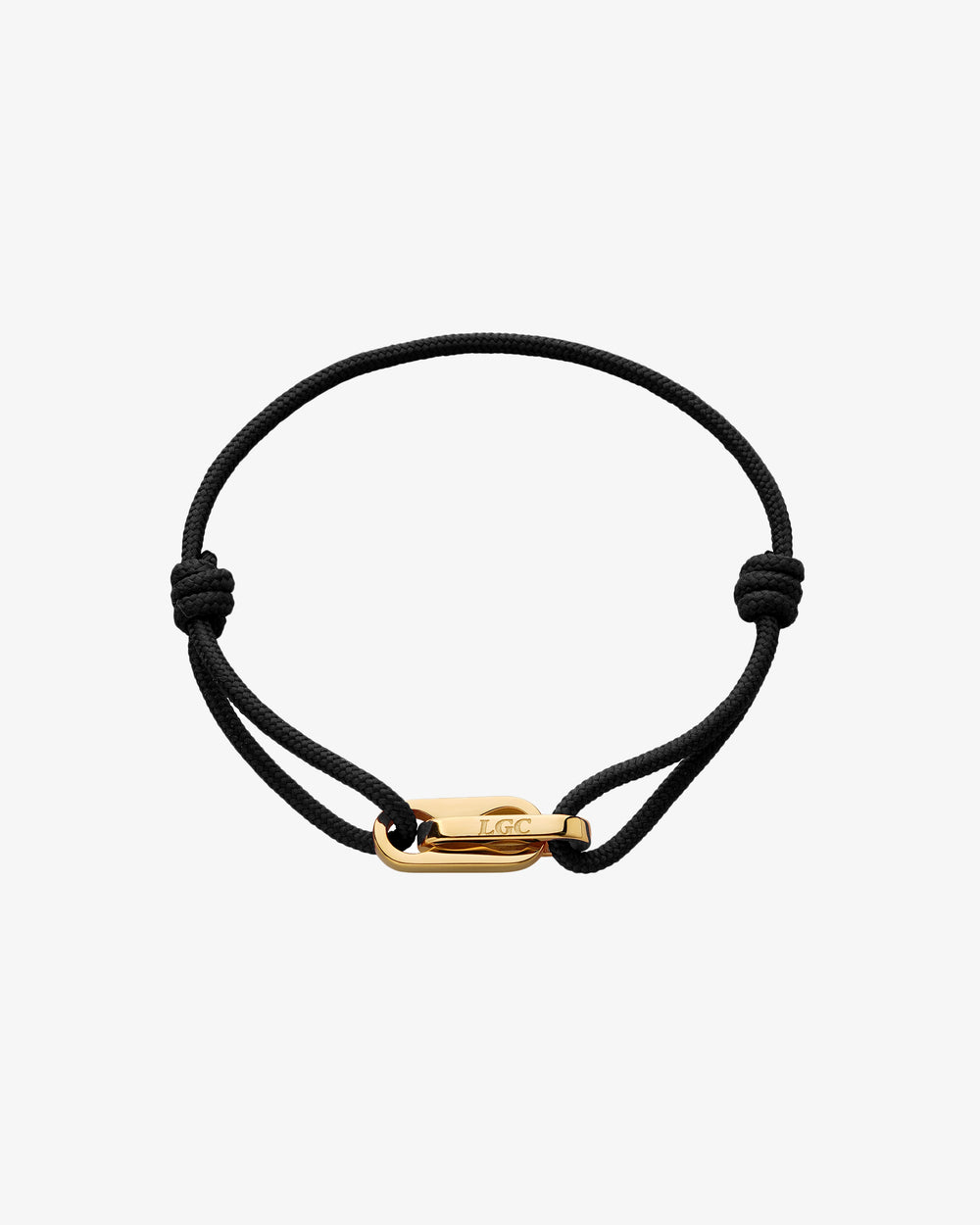 Gold clasp on black Atlantis bracelet with LGC engraving