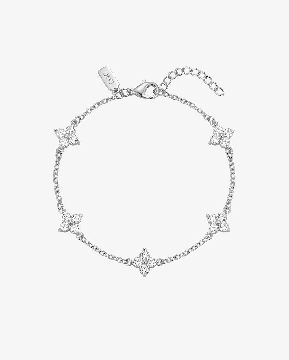 Silver Clover bracelet with crystal flower clusters along a fine chain and a lobster clasp