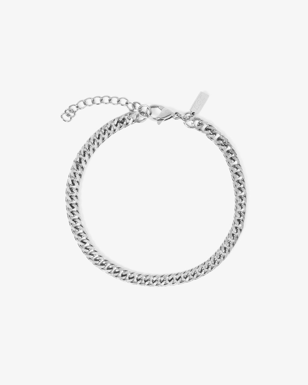 Silver coral bracelet with extender chain on a white background