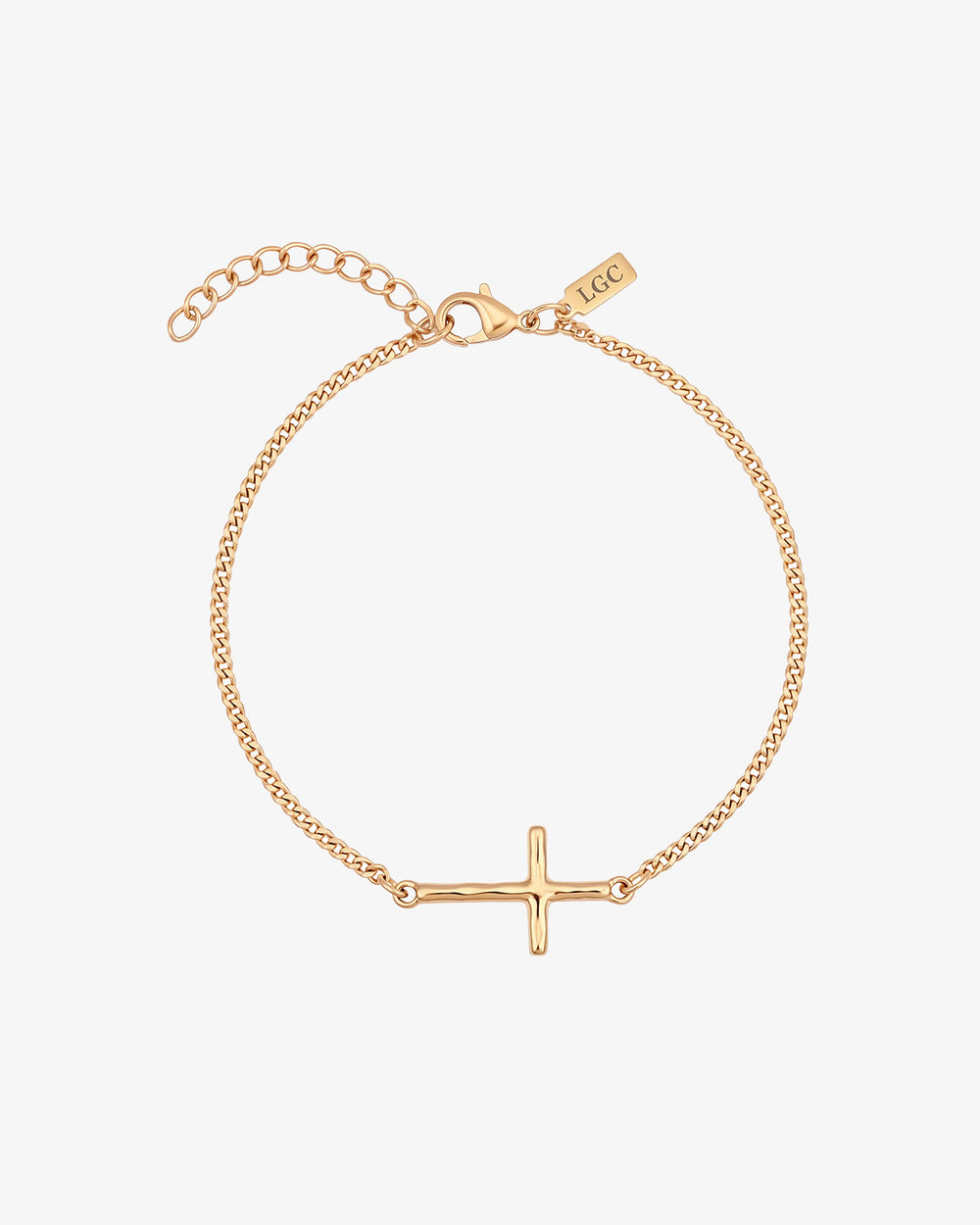 Gold cross bracelet with a slim chain and central cross charm