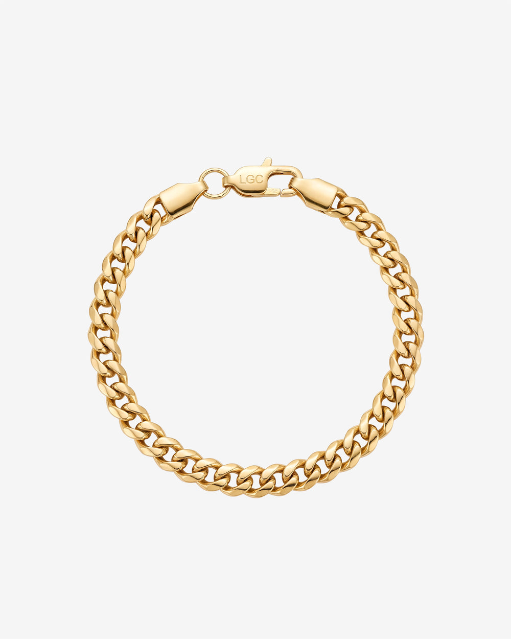 Cuban link gold bracelet 5mm width shown in a close up