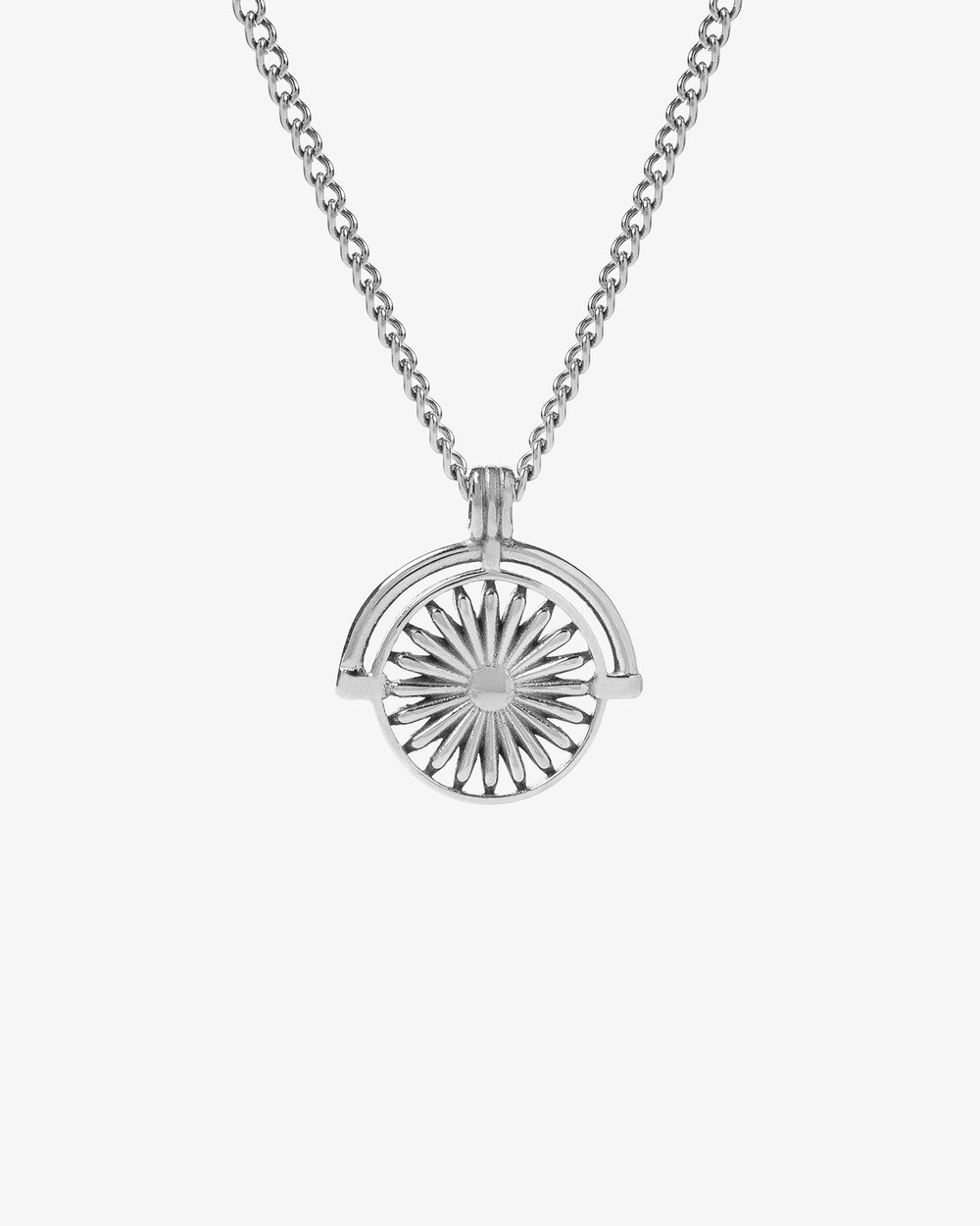 Silver Daisy Necklace pendant with a detailed sunflower pattern on a slim chain