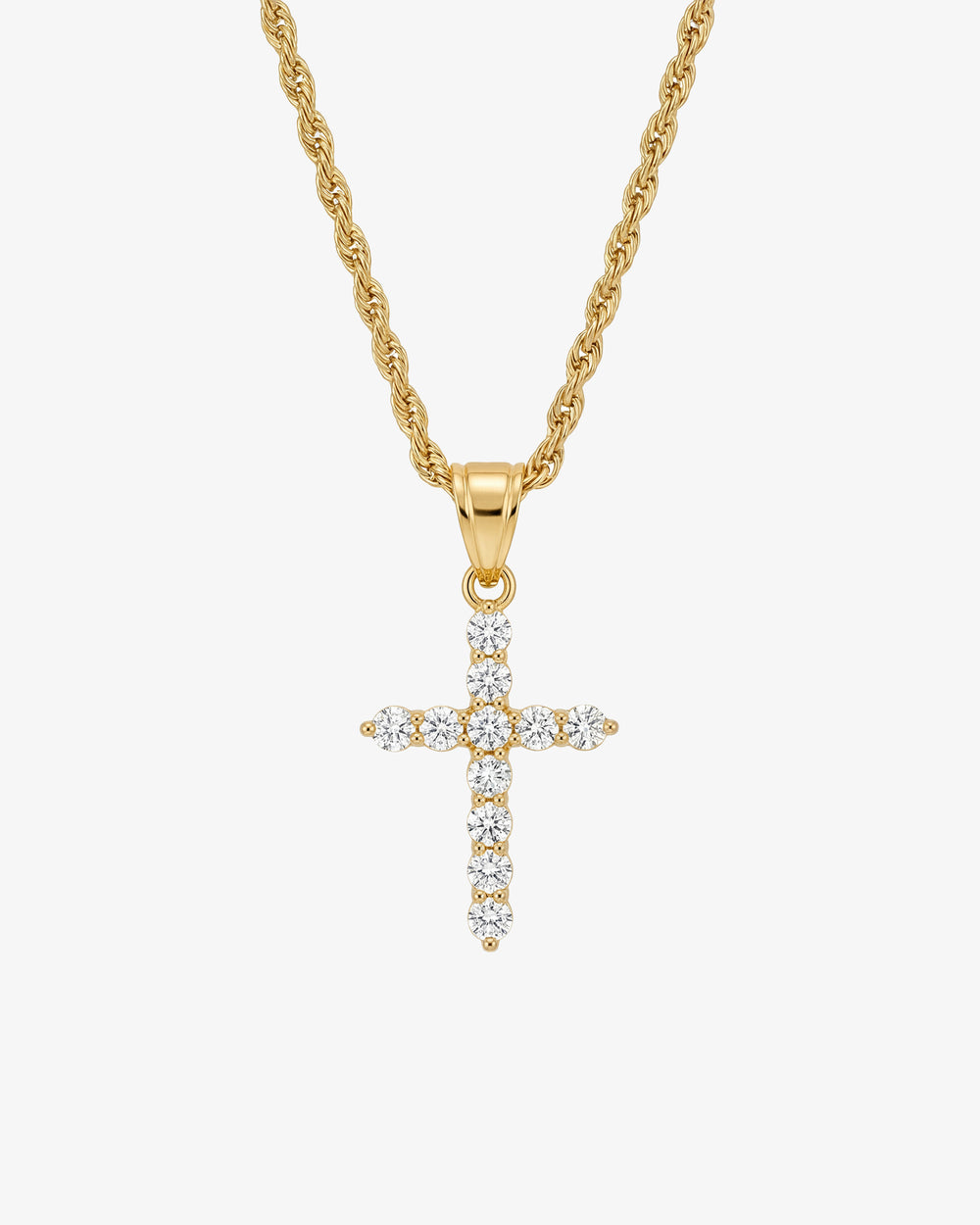 Gold plated necklace with a zircon crystal cross pendant on a bold chain