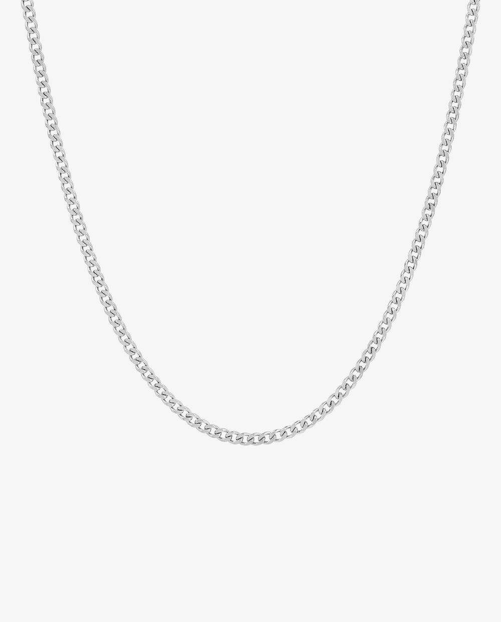 KUBU Silver Chain 3 mm minimalist Cuban link necklace on white background