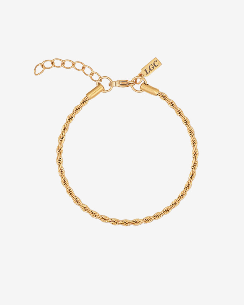 Lazio Gold Bracelet refined 3mm rope chain with adjustable length 17 cm plus 3 cm