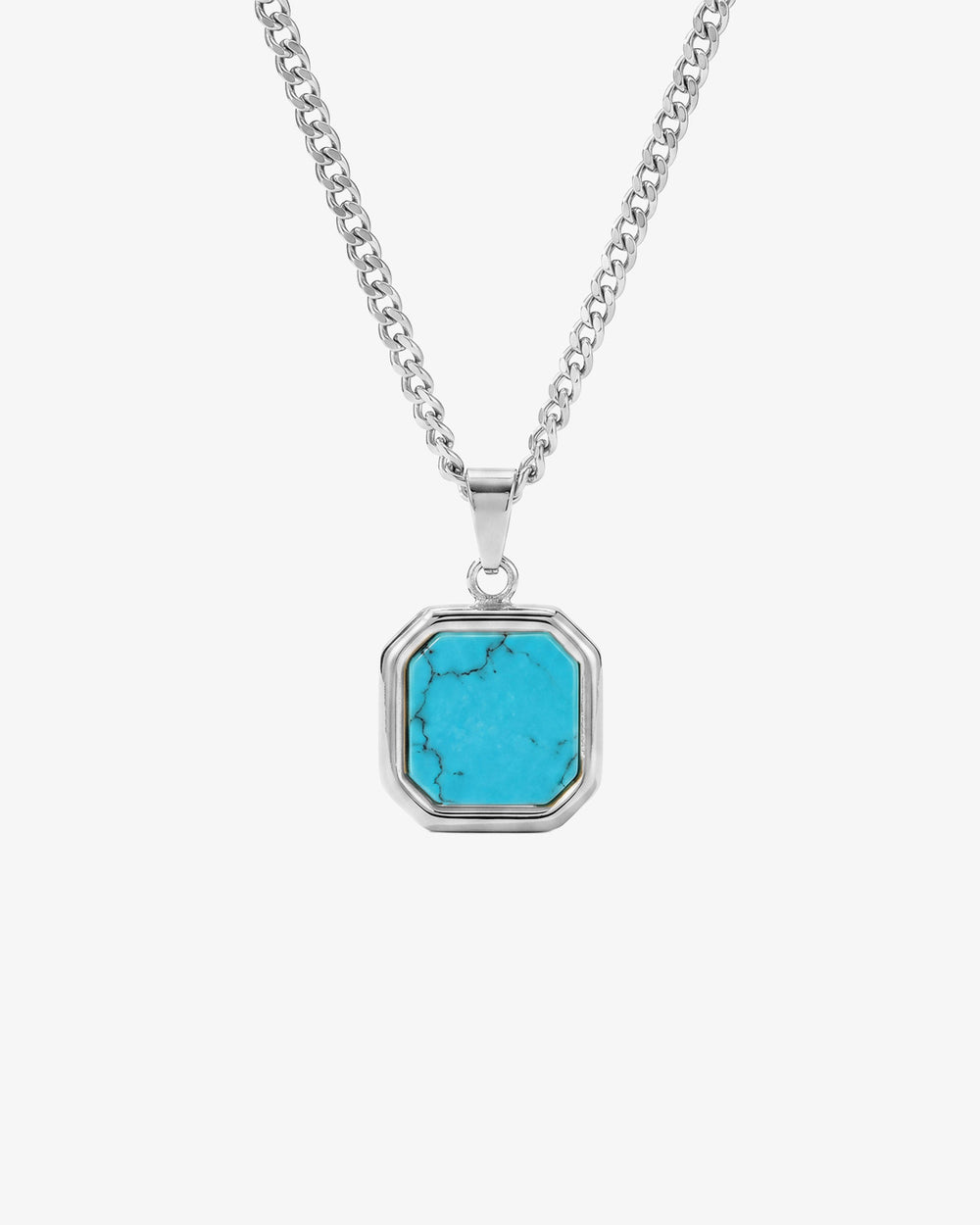 NOVA Silver Necklace with turquoise octagonal pendant on a white background
