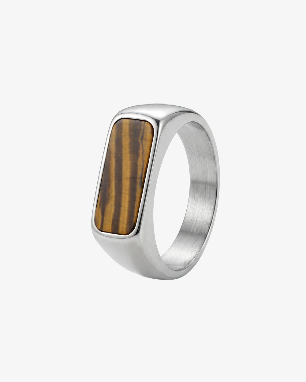 NOVA Silver Ring with rectangular tiger eye inlay set in a polished silver band