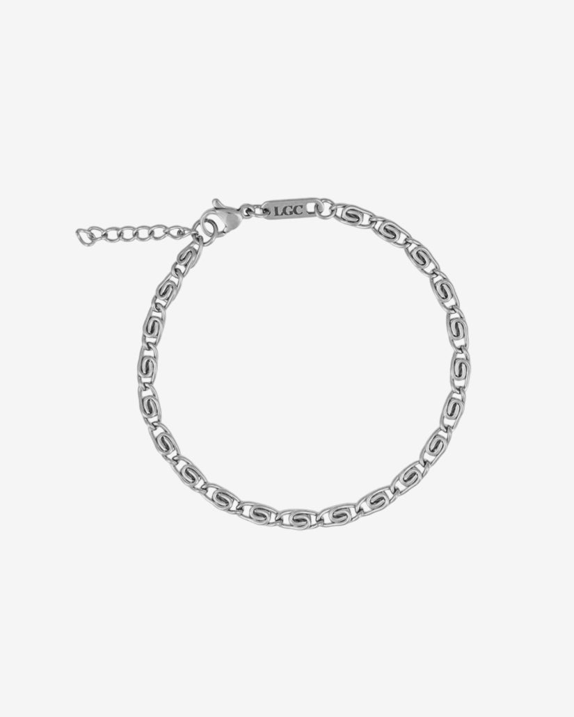 NUSA SILVER BRACELET displayed against a white background with a chunky linked chain design