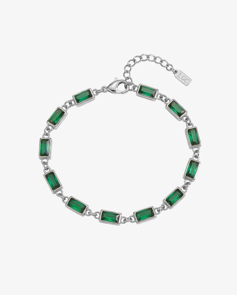 OMEN Silberarmband mit smaragdgrünen rechteckigen Steinen in Silberfassungen und Karabinerverschluss