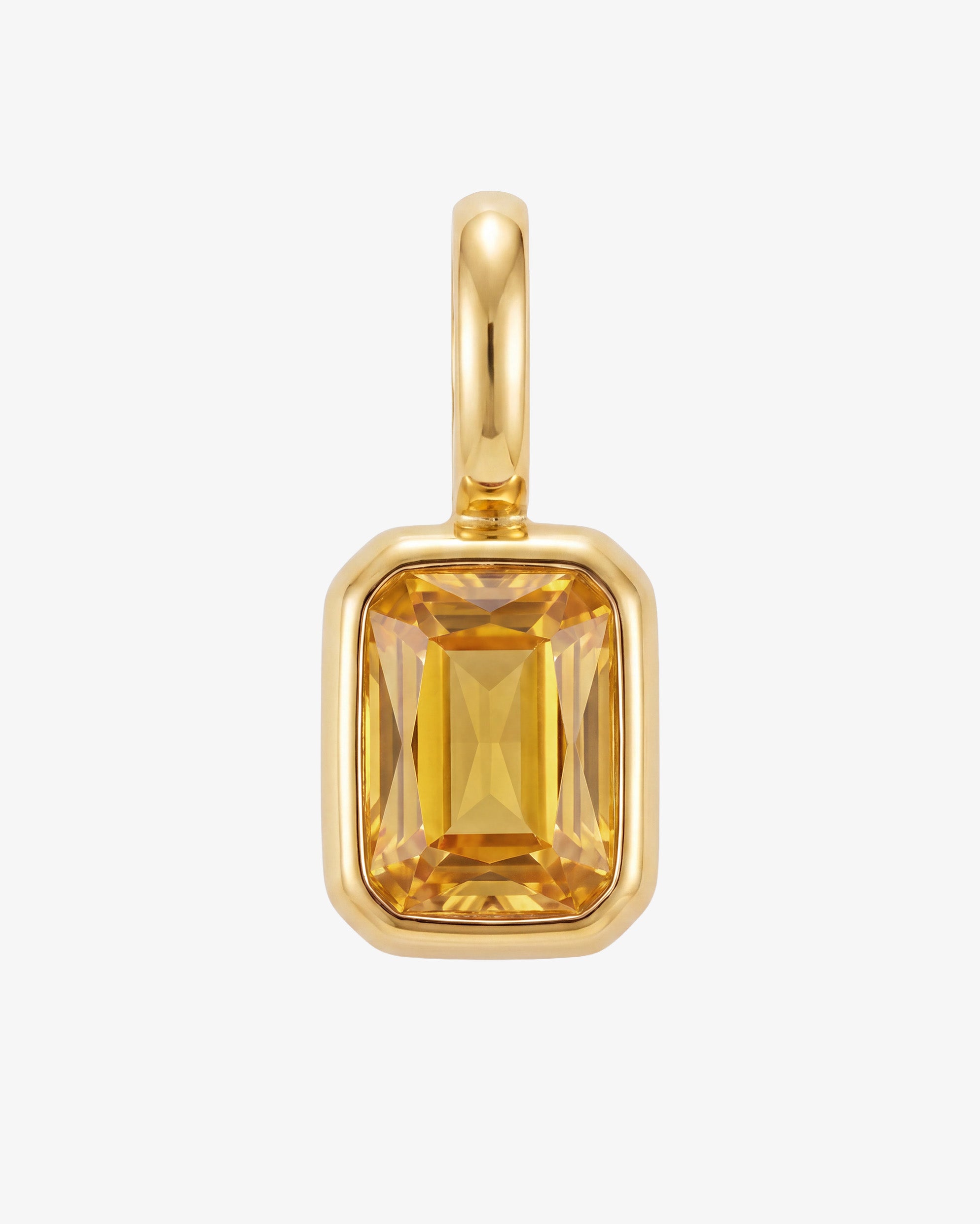 Mini Solstice Charm pendant with a rectangular amber yellow gemstone in a gold setting