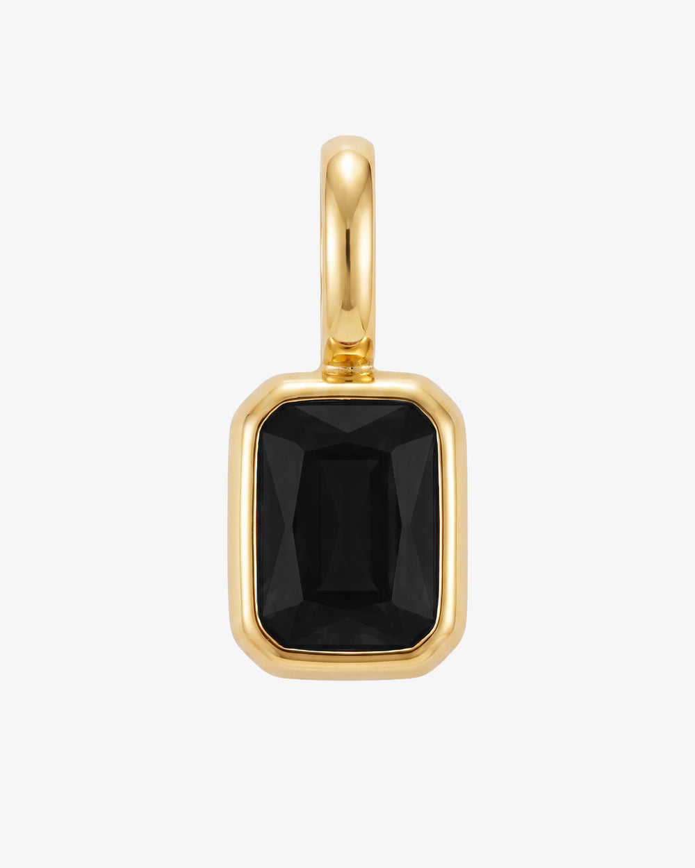 Mini Solstice Charm pendant with a large black gemstone in a gold bezel setting