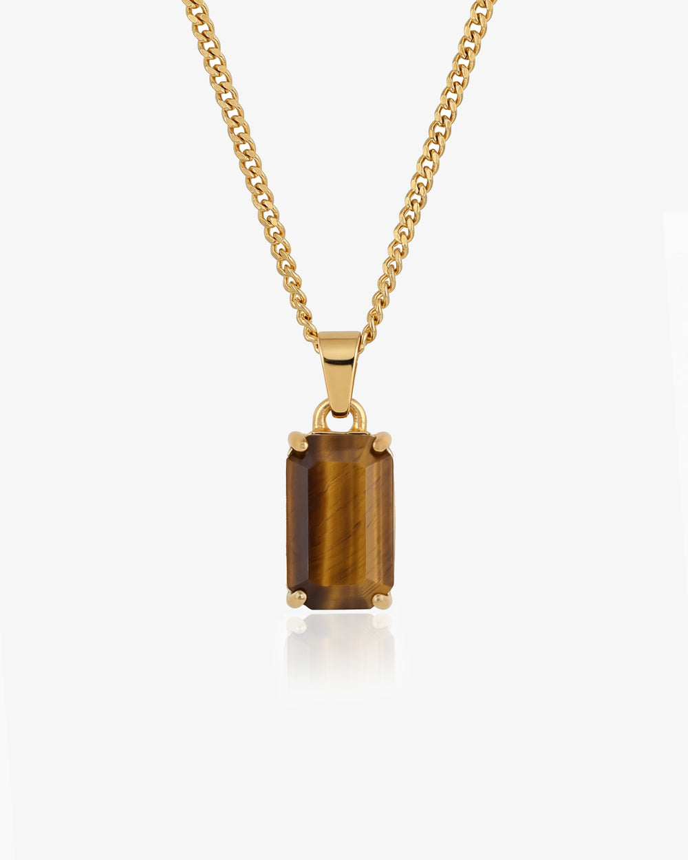 Gold VOLT necklace shown on a man, featuring a rectangular dark gemstone pendant