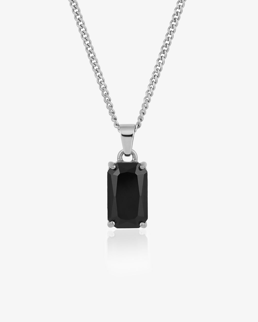 VOLT Silver necklace with a 10x16 mm black rectangular pendant on a thick curb chain