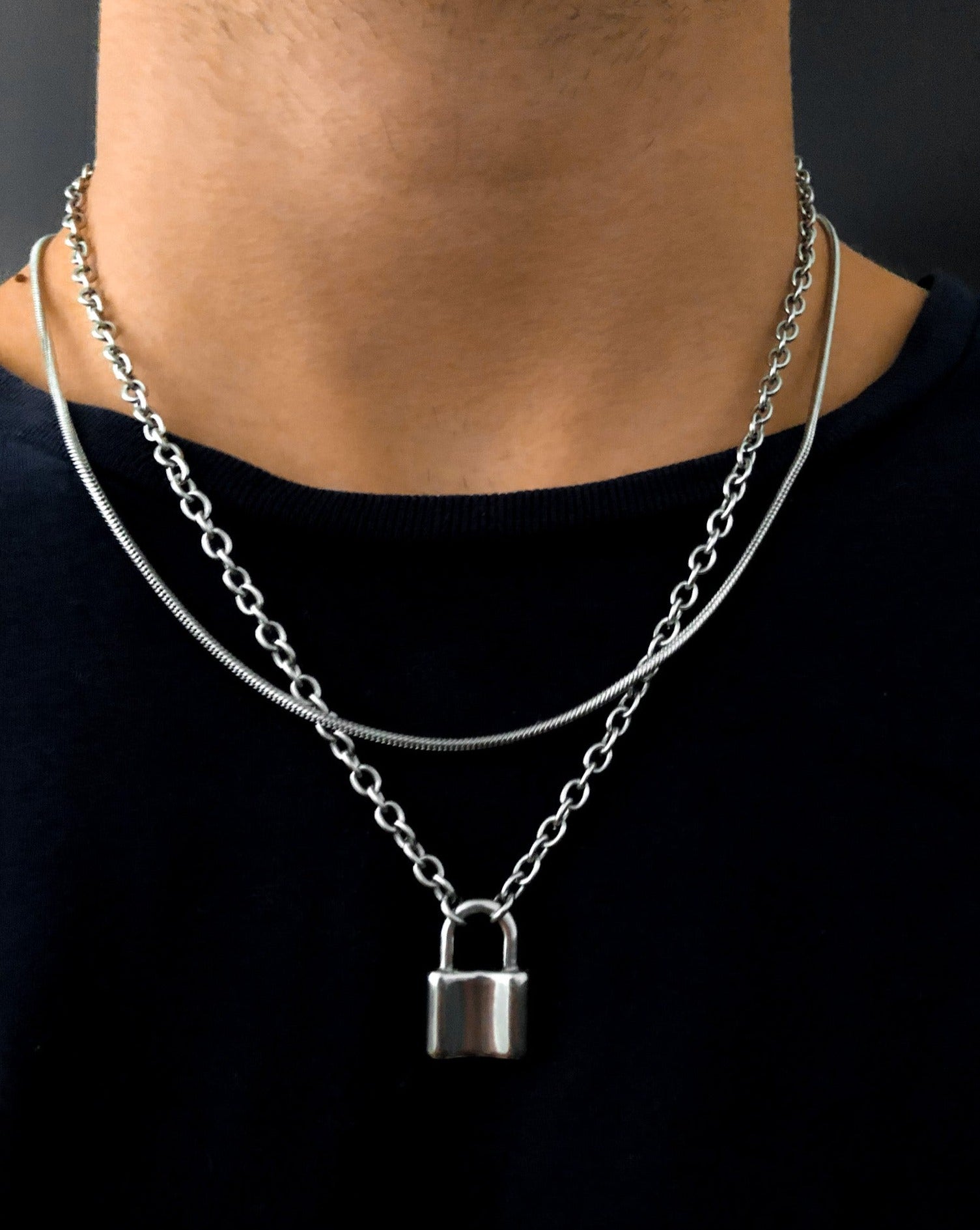 Initial Lock Necklace - Sterling Silver - Oak & Luna