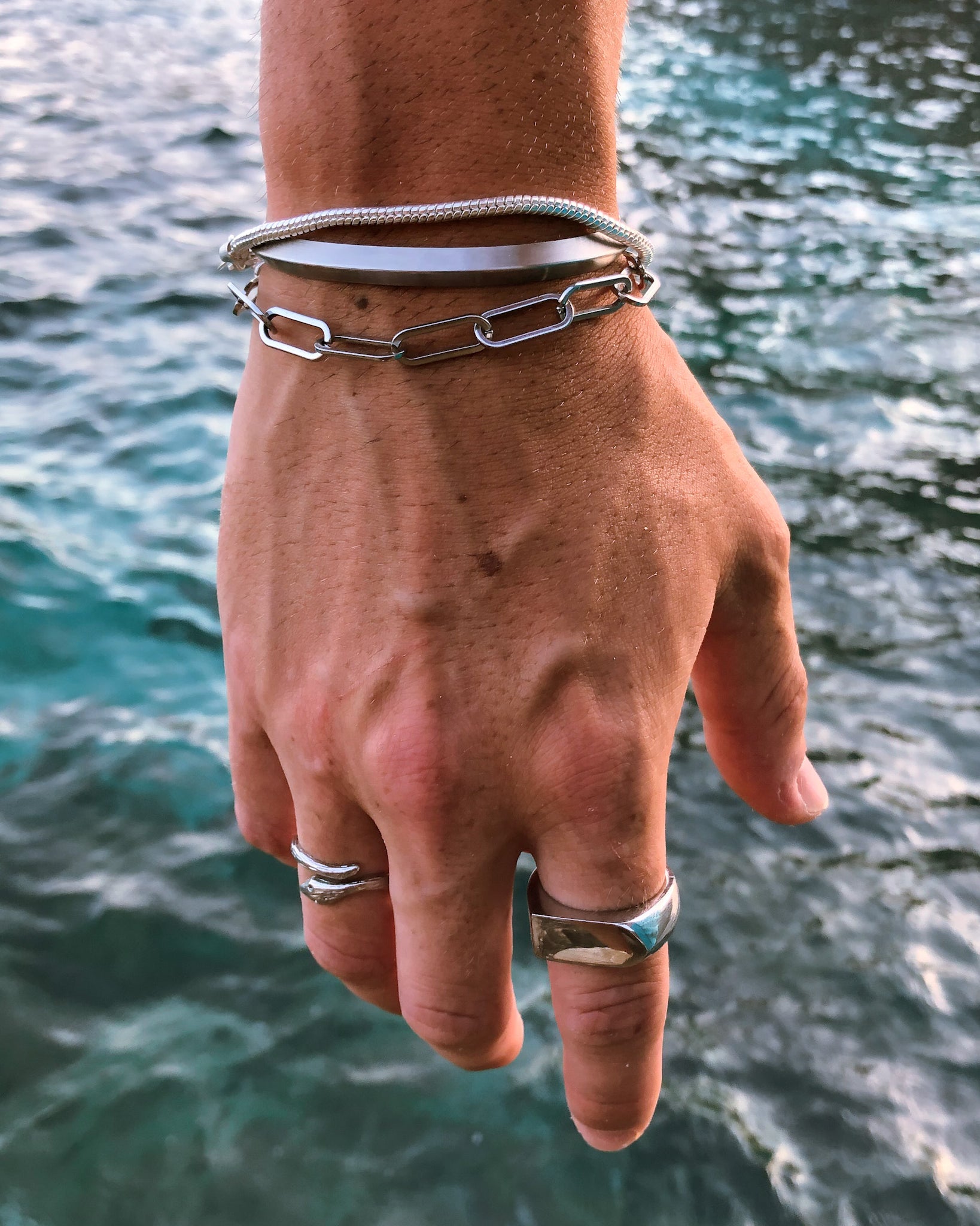 stainless steel silver bracelet and rings for men