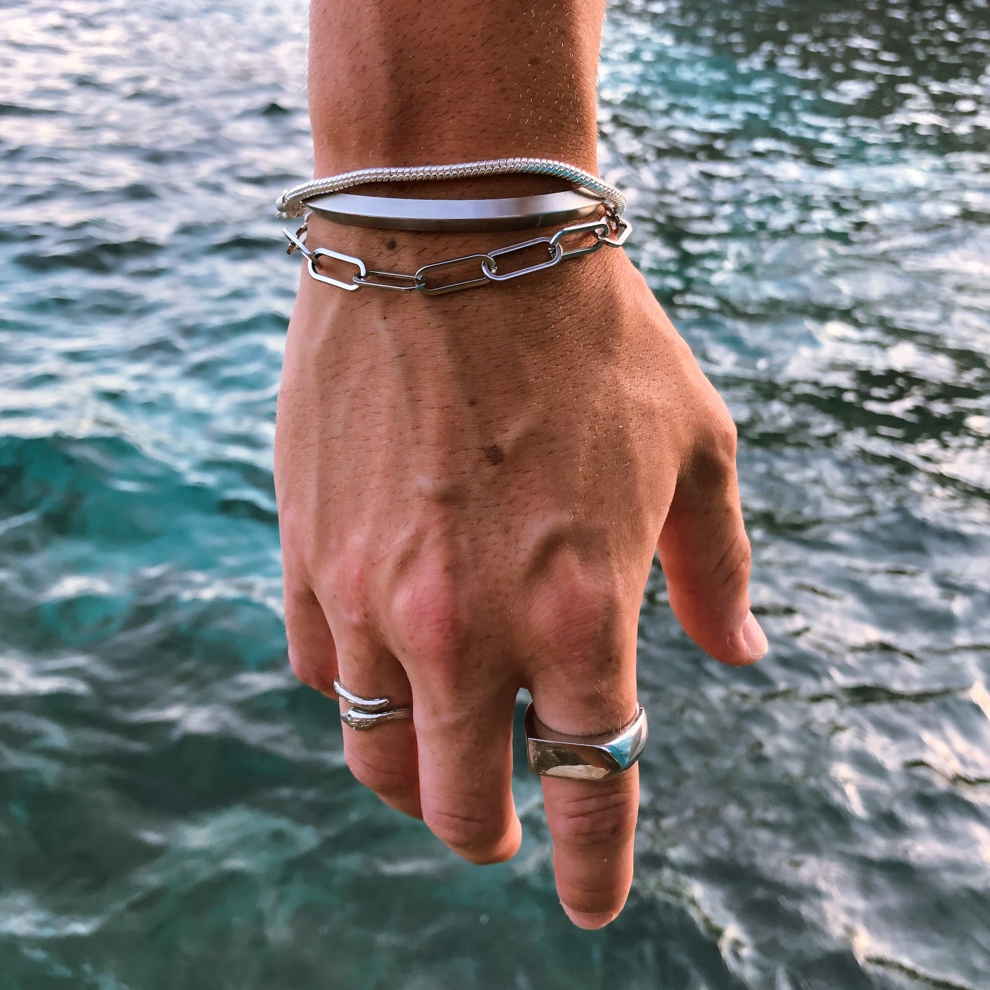 stainless steel silver bracelet and rings for men