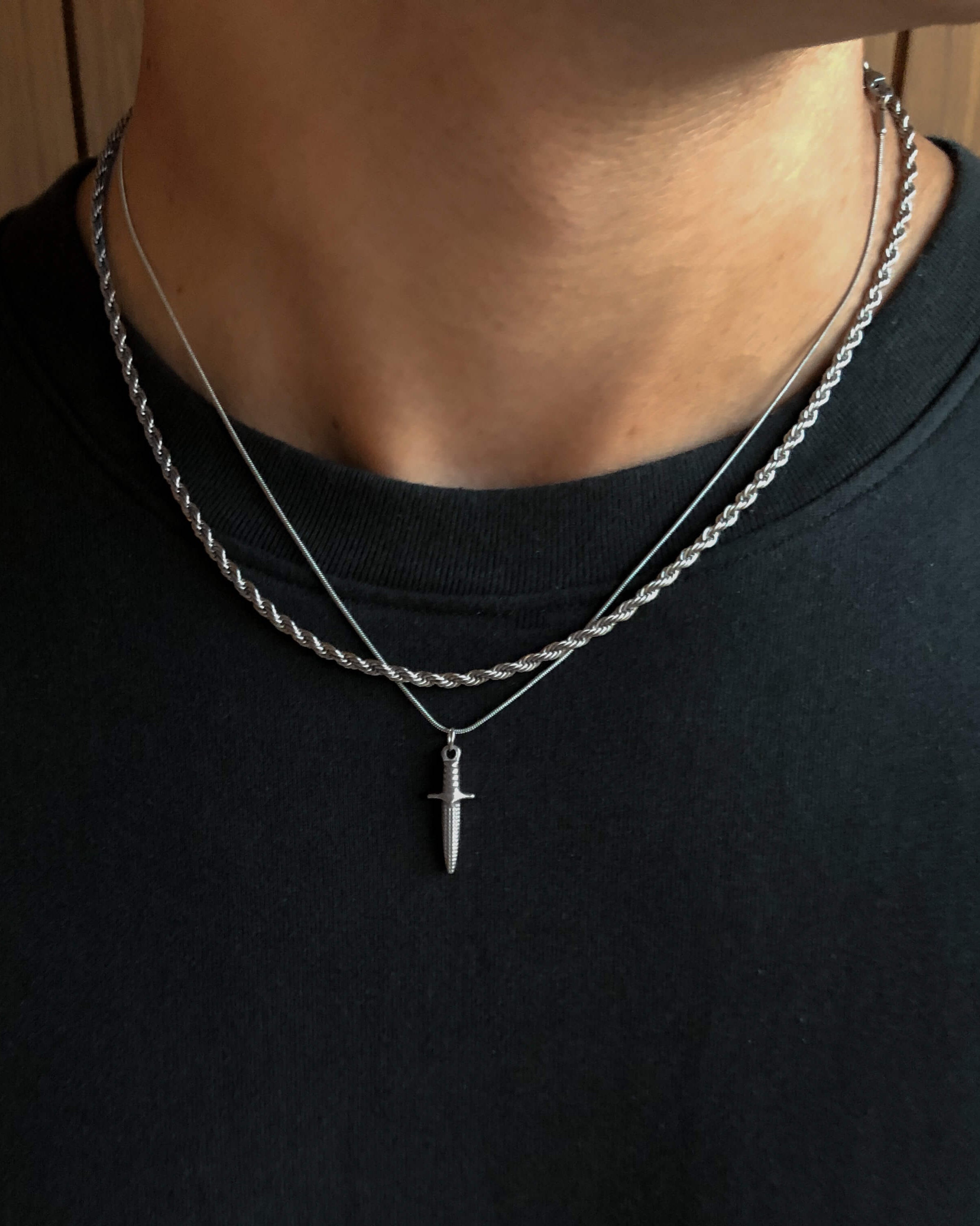 dagger-knife-sword-silver-necklace-chain-stainless-steel
